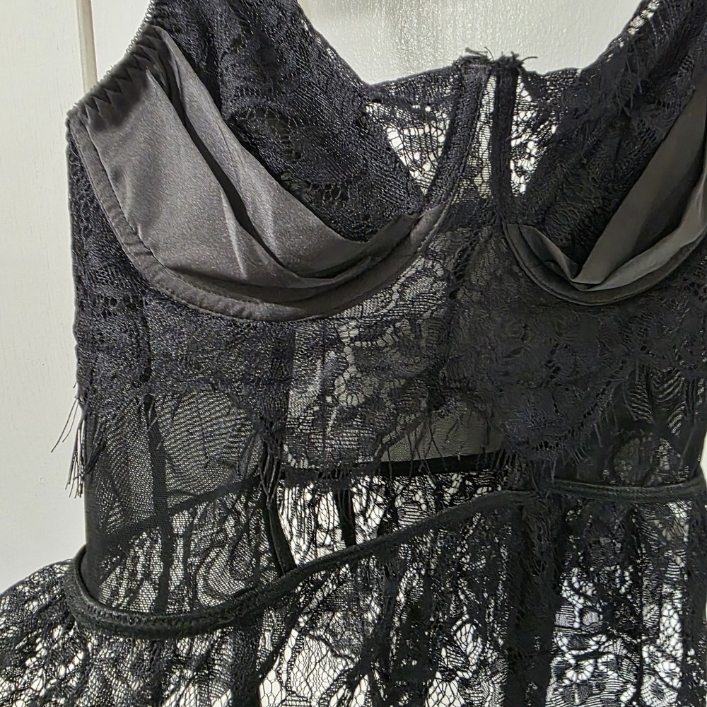 Corset Lingerie Top Women XL Black Lace Garter Straps Sexy whimsigoth coquette